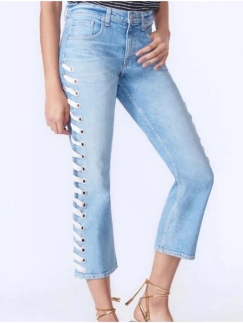 NWT Veronica Beard Ines Girlfriend Lace Up Jean in Surfside High-Rise Cropped